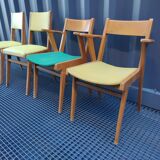2 armchairs, 2 chairs 50s wooden