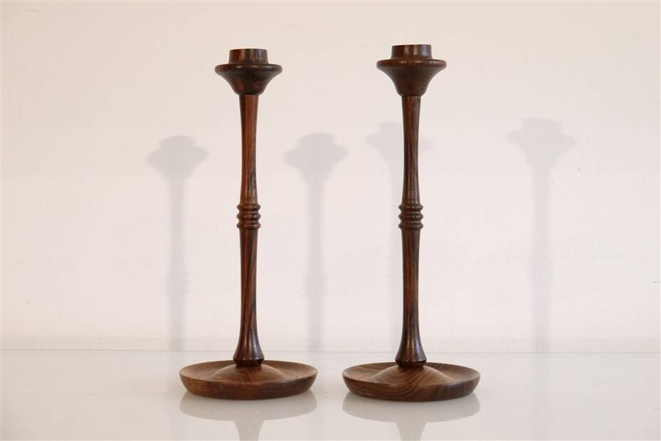 Pair of Scandinavian rosewood candlesticks 1970