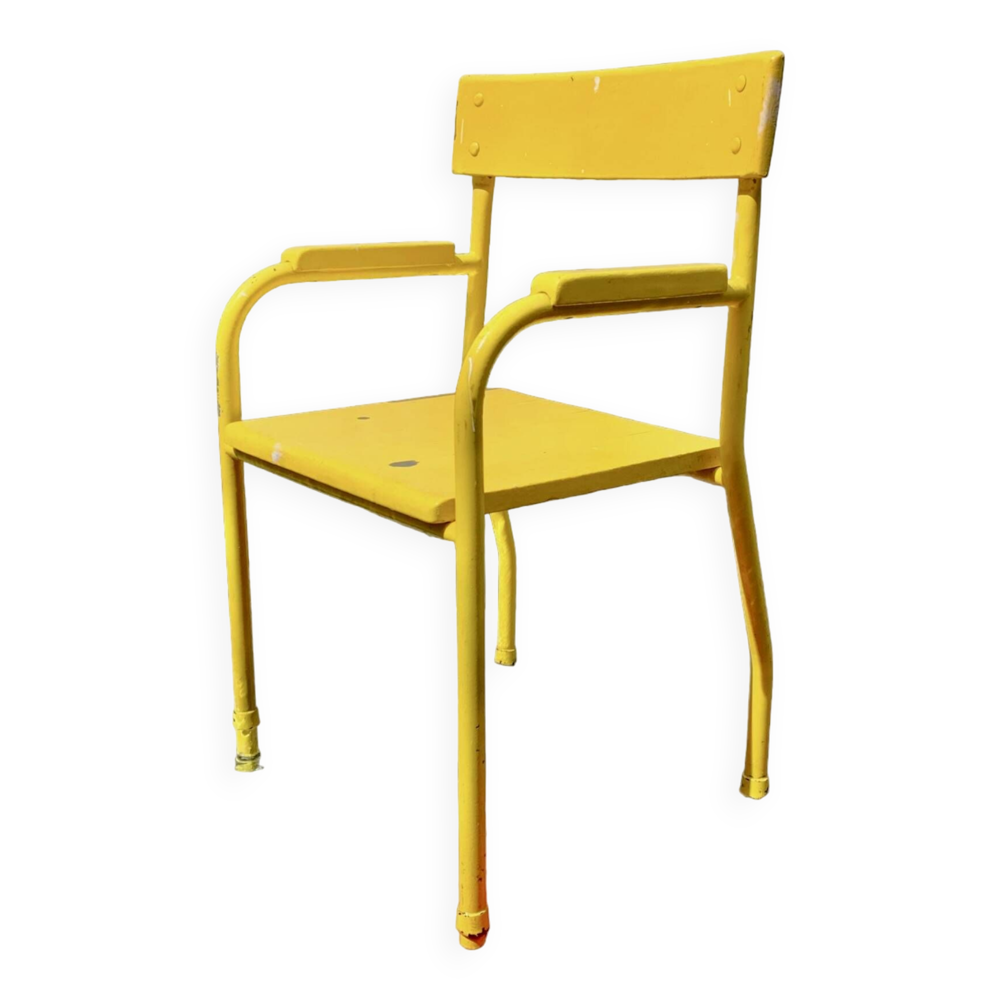 Vintage children's chair in yellow painted wood and metal