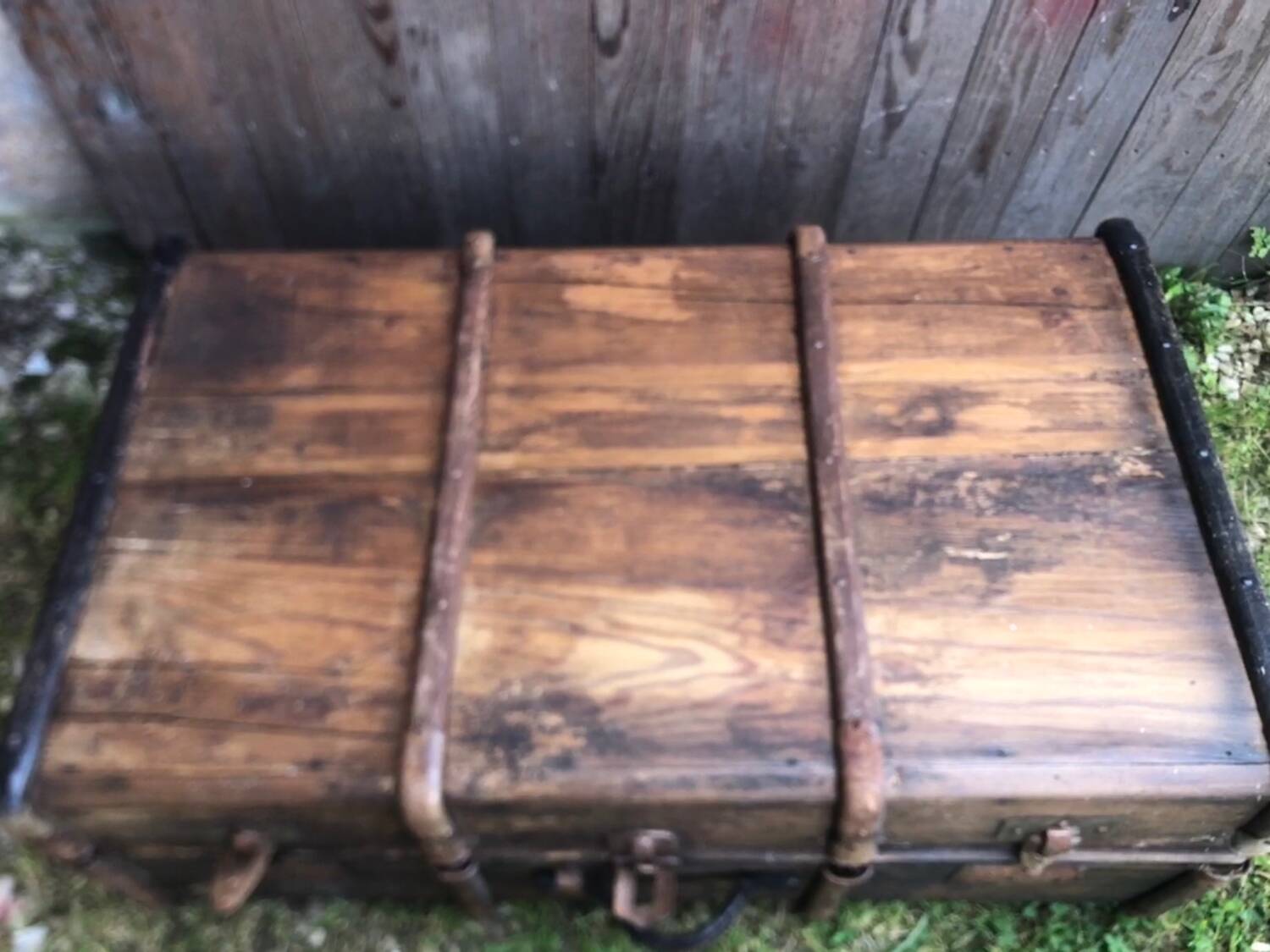 Old wooden transport trunk late 19th century vintage