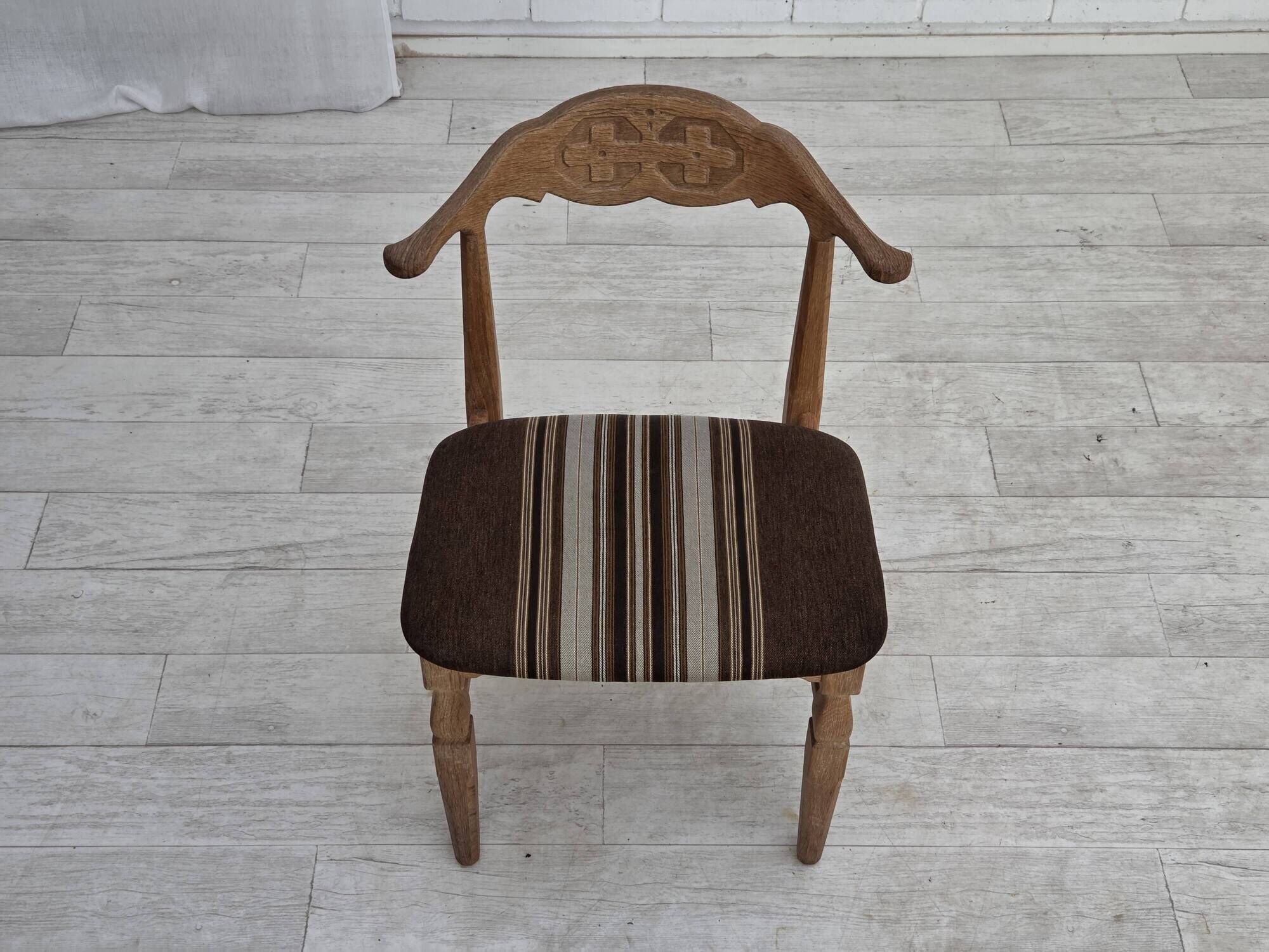 1960s, Danish design by Henning Kjærnulf, et of 4 chairs, wool, oak wood.