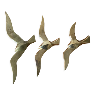 Set of 3 vintage brass birds