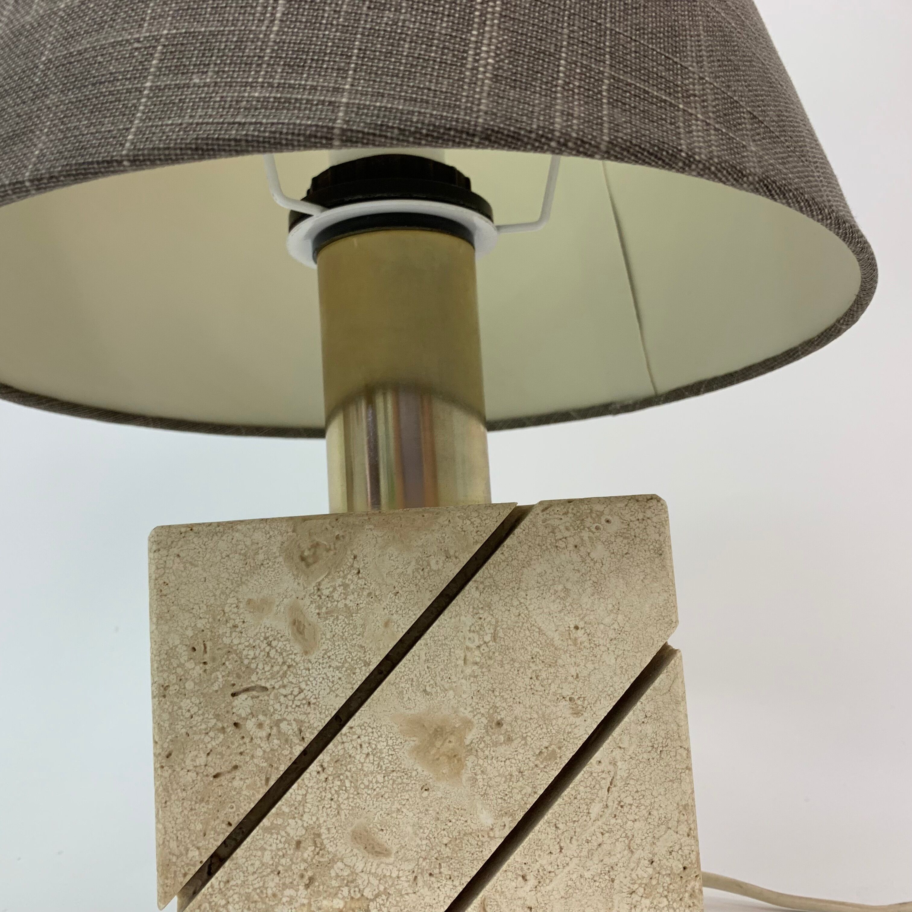 Travertine table lamp with golden details, 1970’s