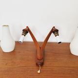 Danish teak and opaline wall lamp
