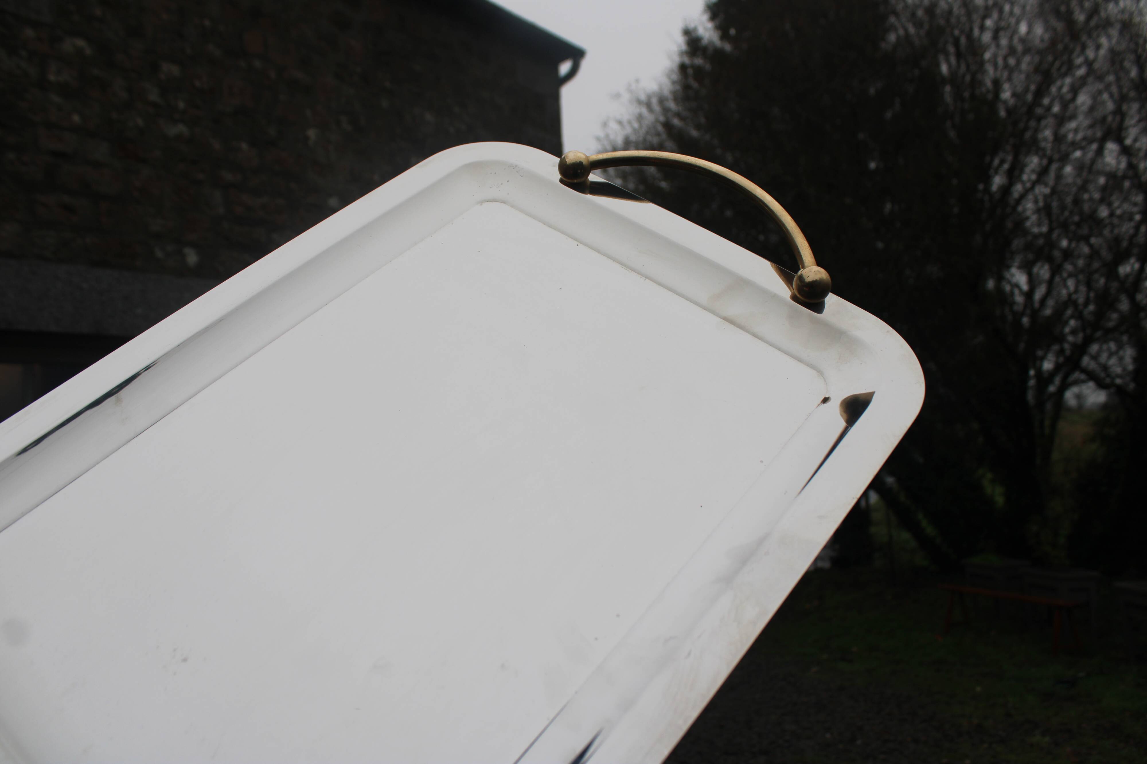 GUY DEGRENNE Serving Tray – Stainless Steel & Brass Handles – France