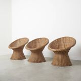 Set of three wicker rattan chairs, 1960s