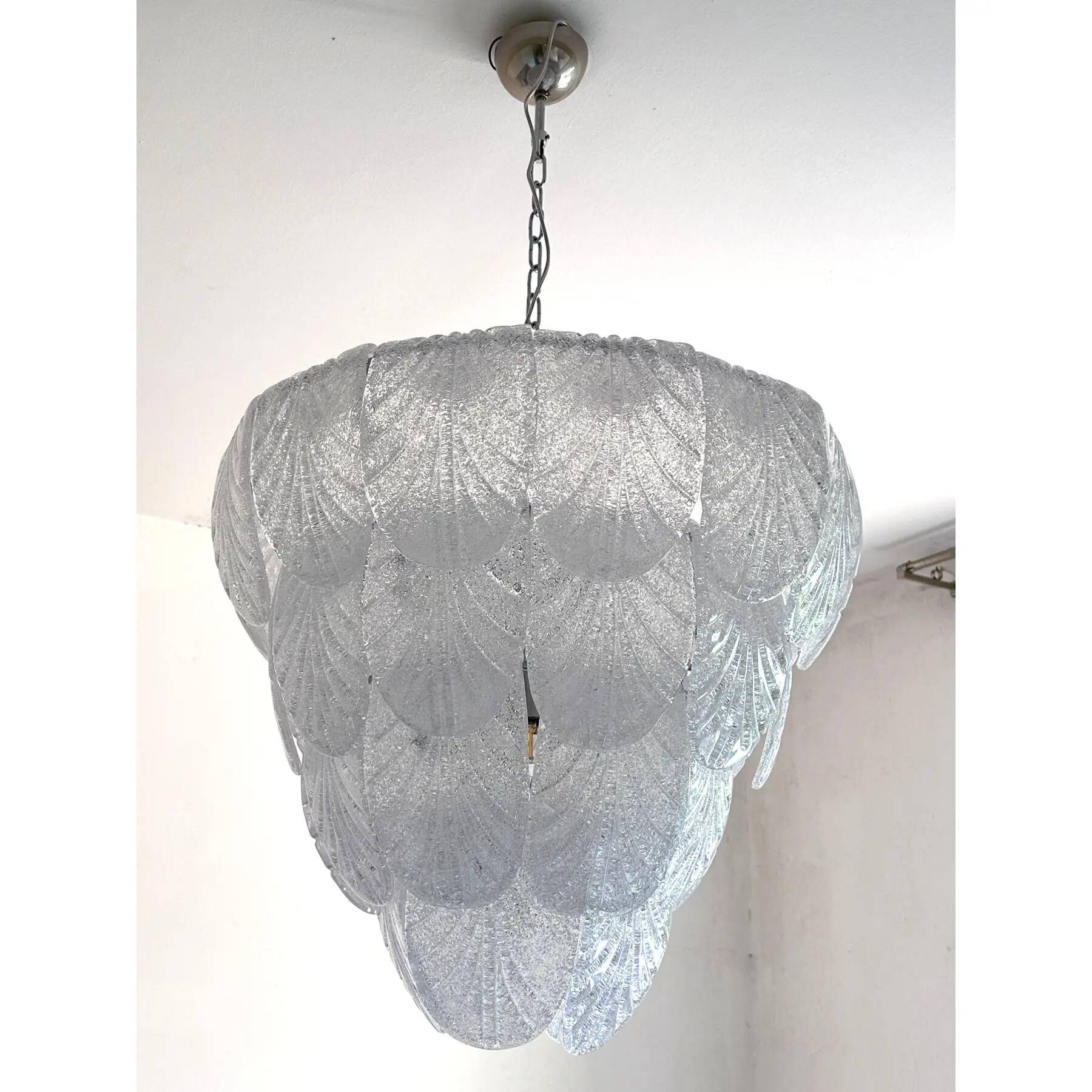 Contemporary Modern Clear Graniglia “Petals” Murano Glass Chandelier by Sim