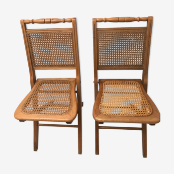 Paire chaises pliantes cannées vintage