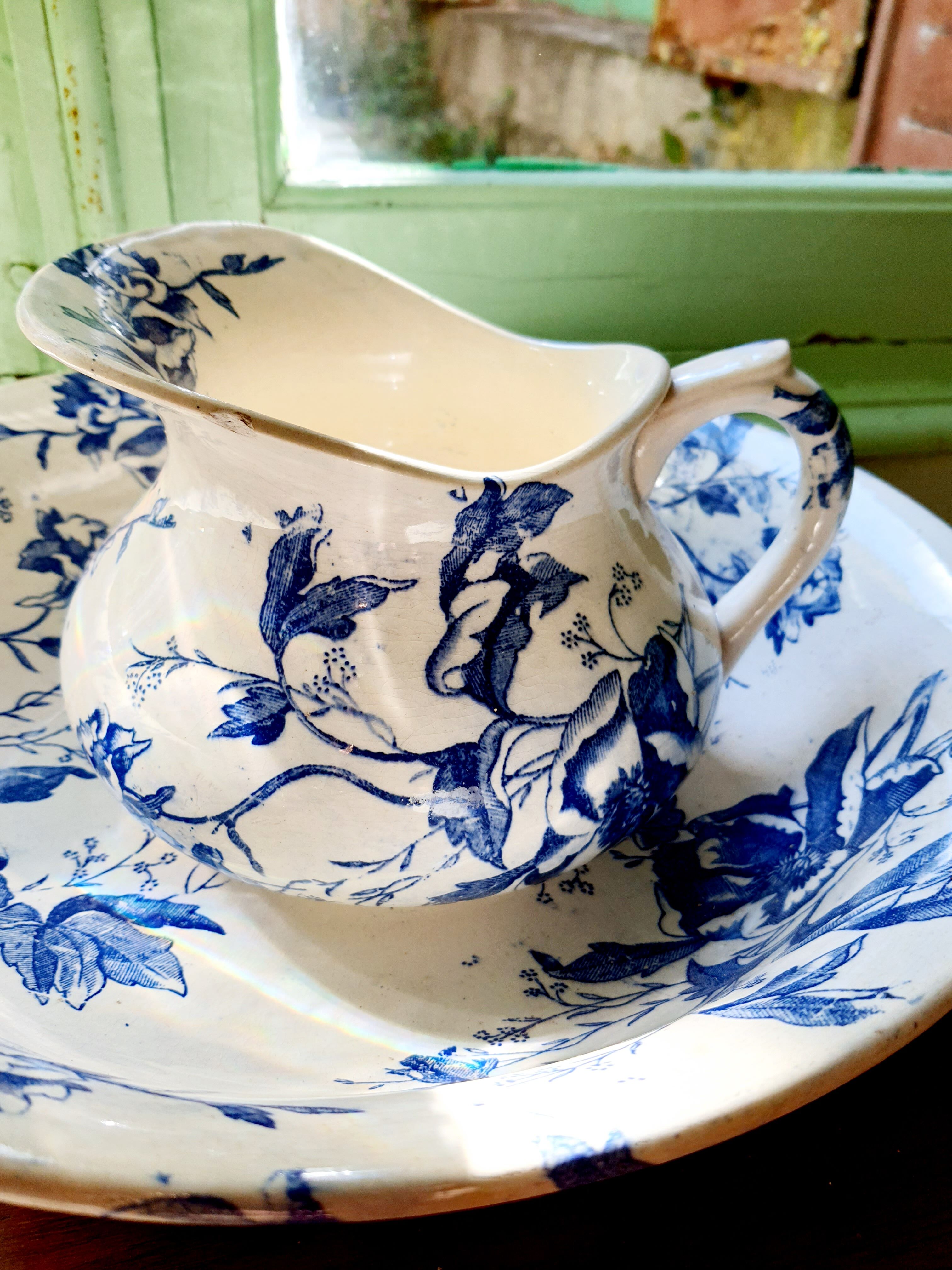 Old toilet set pitcher/broc, bowl - soap door