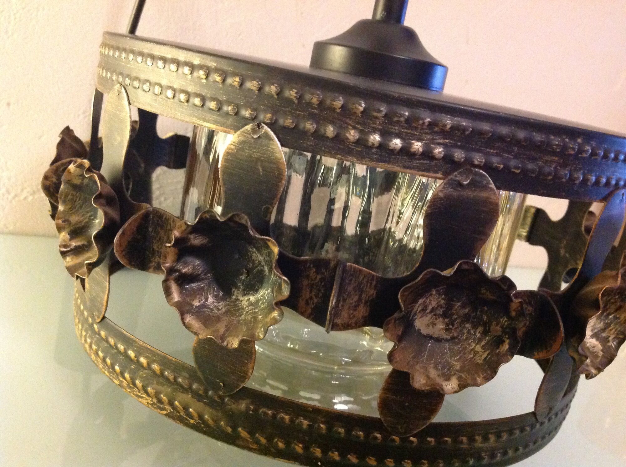 Suspension in enamelled amber glass / vintage 60s-70s