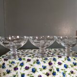 3 Art Deco Champagne Coupes in Engraved Crystal with Daisies