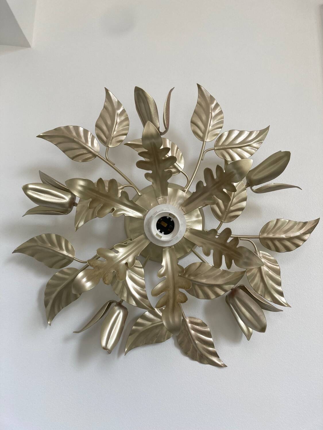 80s gold metal flower wall light
