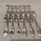 12 silver-plated metal table forks by Ercuis silversmiths, Mousseline pattern