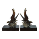 Pair of Art Deco Bookends of Swallows in Flight, Marble & Spelter