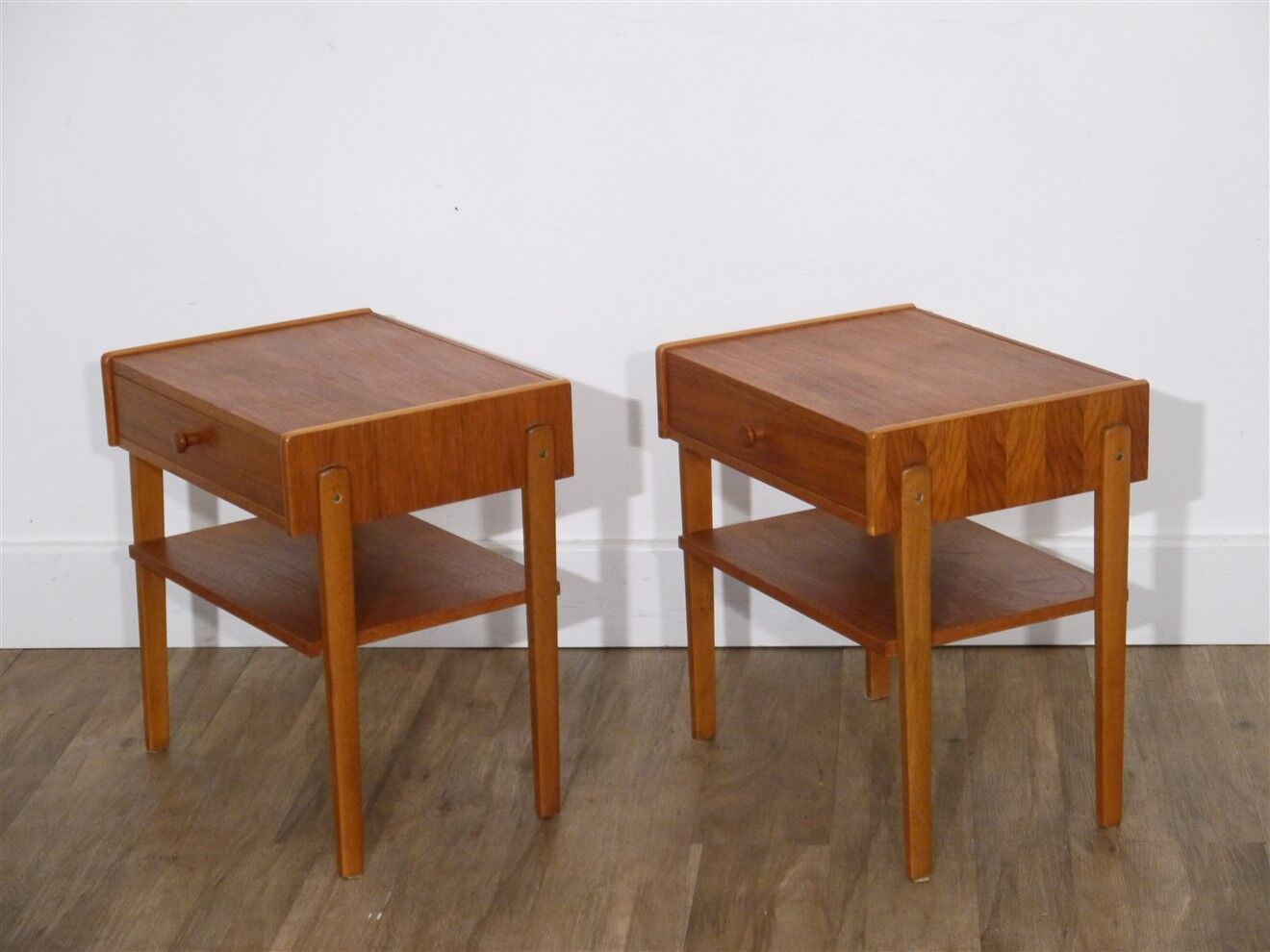 Pair of vintage Scandinavian teak bedside tables 1960
