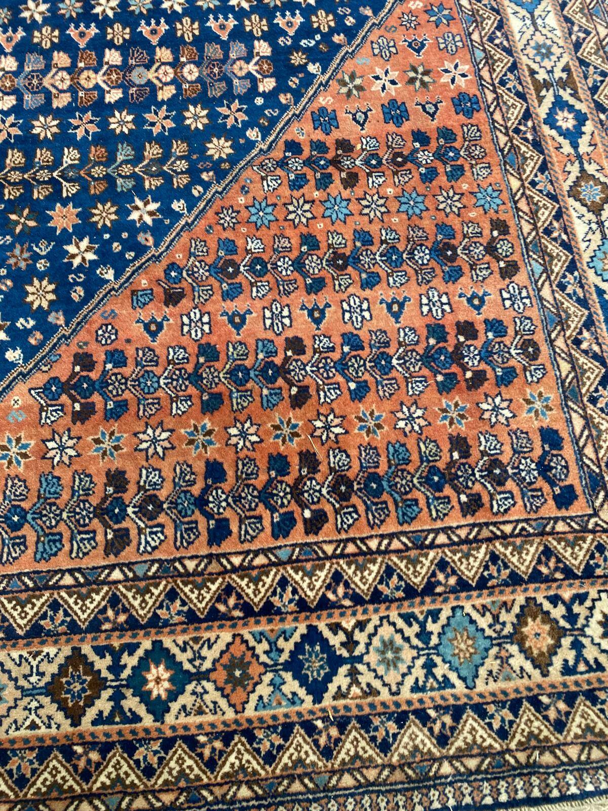 Handmade Yalameh Persian rug 200x300 indigo blue terracotta