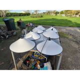 Set of 7 industrial enamelled metal pendant lights