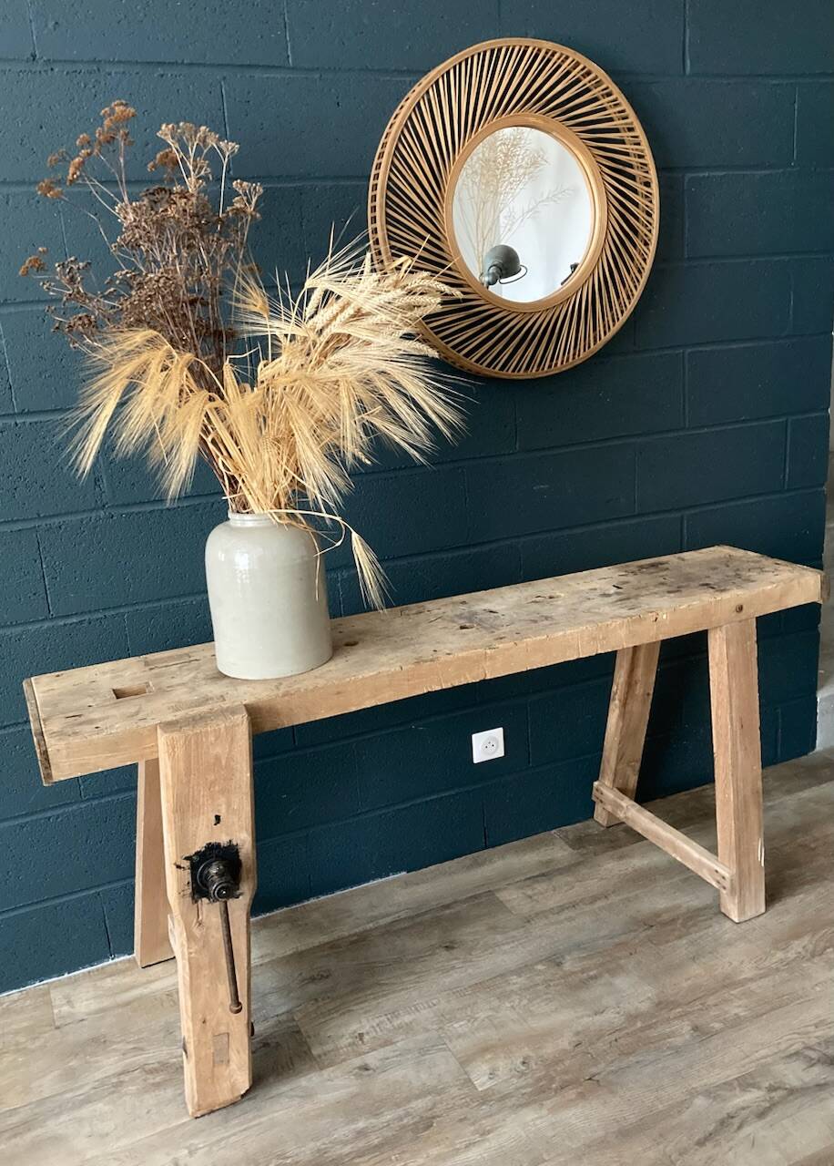 Old workbench with inclined legs