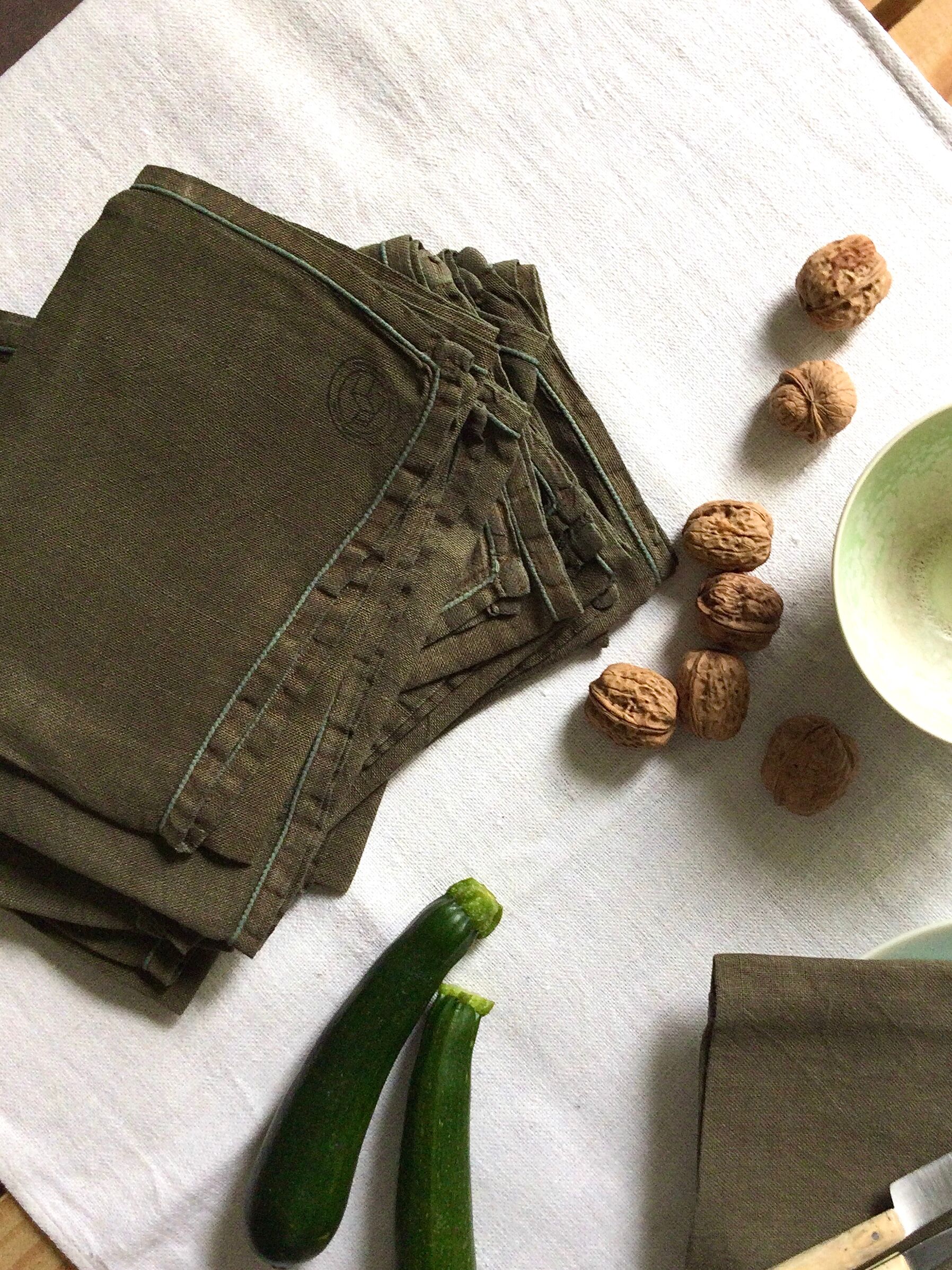 Set of six pure washed linen towels dyed persimmon