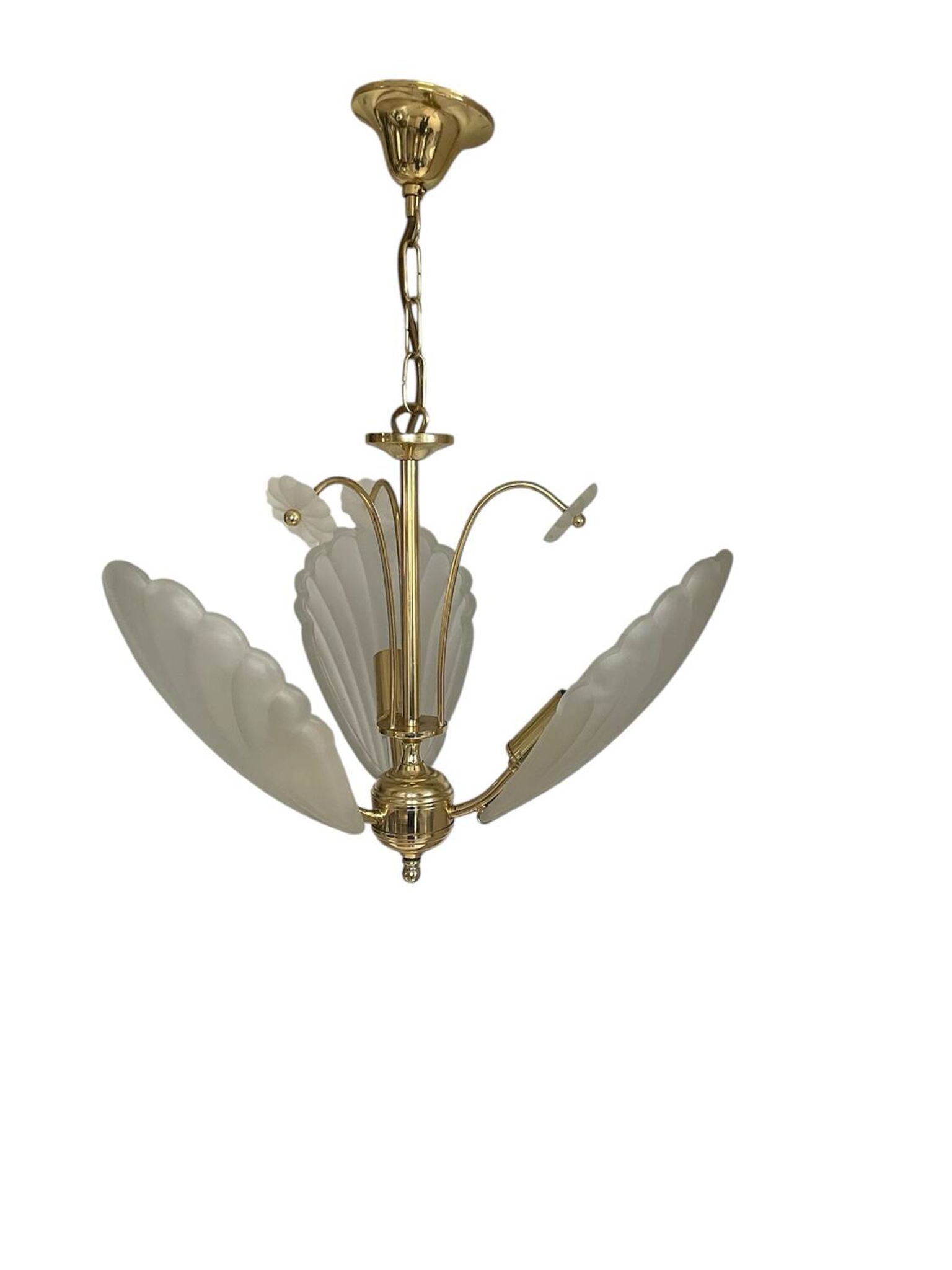 Frosted shell and gilded metal chandelier