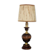 French Mid Century Round Lamp in Turned Wood and Gold Metal Beige Fabric Shade 3625