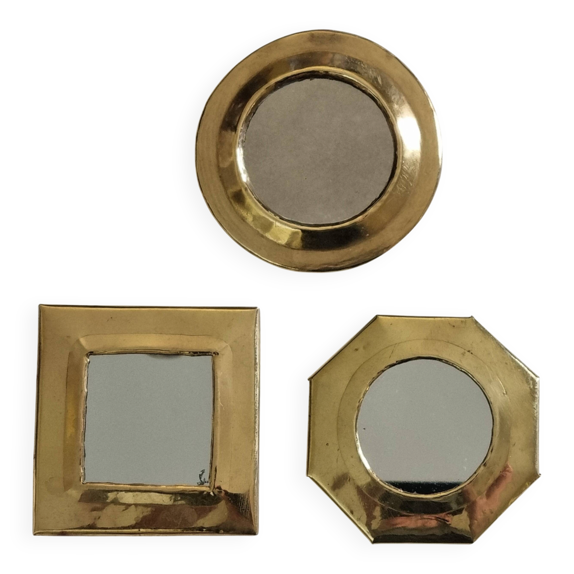Set of 3 wall mirrors in brass, vintage Moroccan craftsmanship, 9 cm