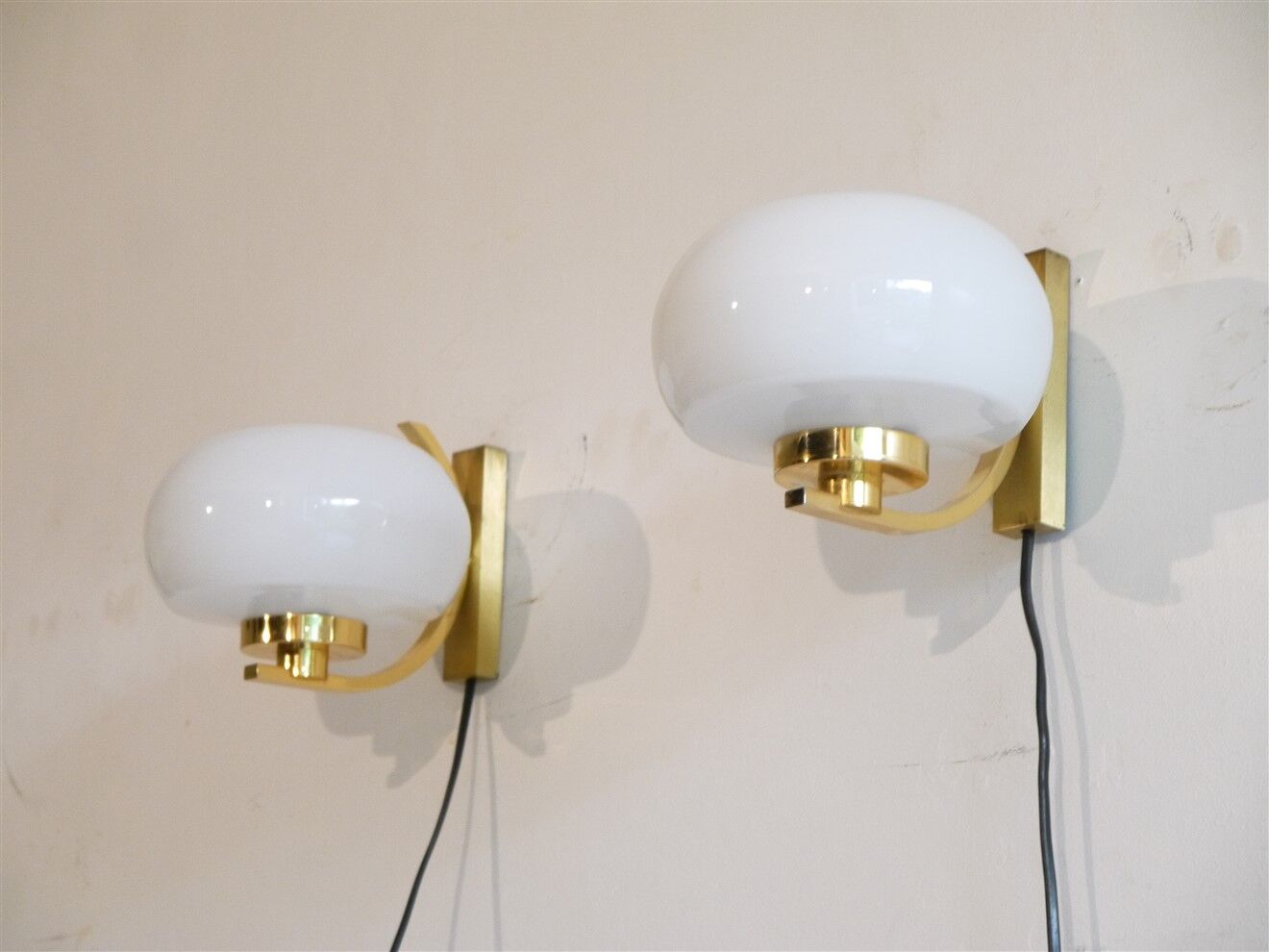 1970 brass and glass sconces pair