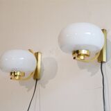 1970 brass and glass sconces pair