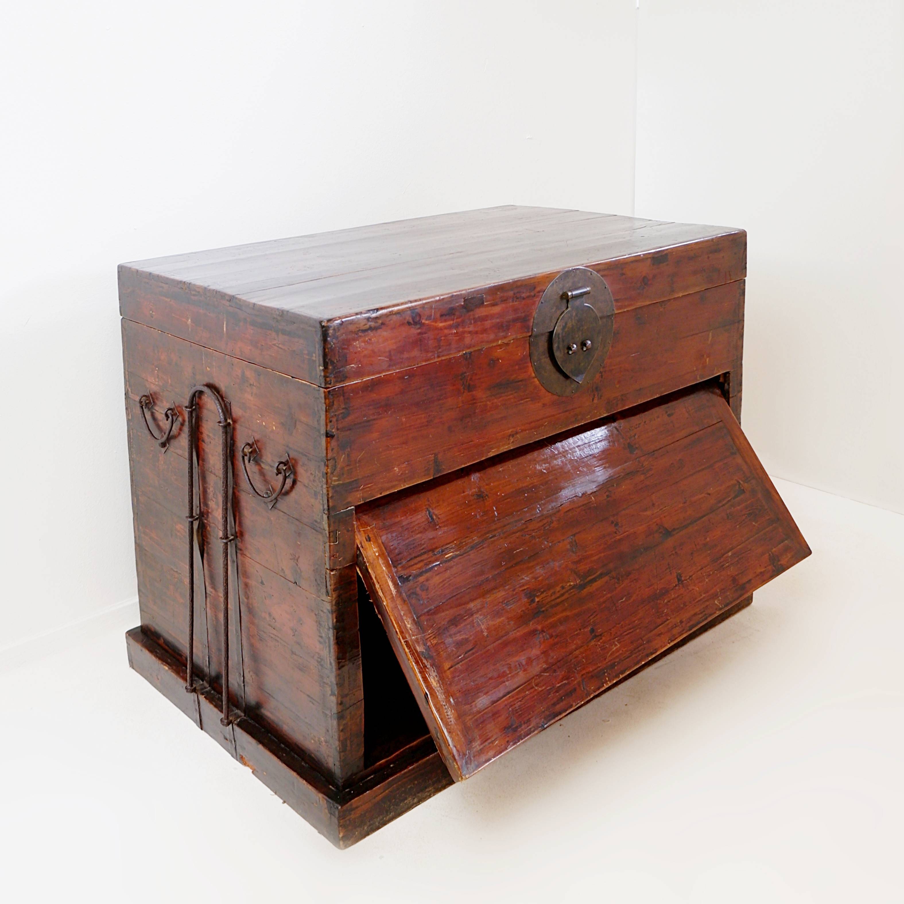 Ancient Japanese chest made of wood and iron.