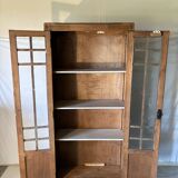Antique display case in blond wood – small-paned windows with key