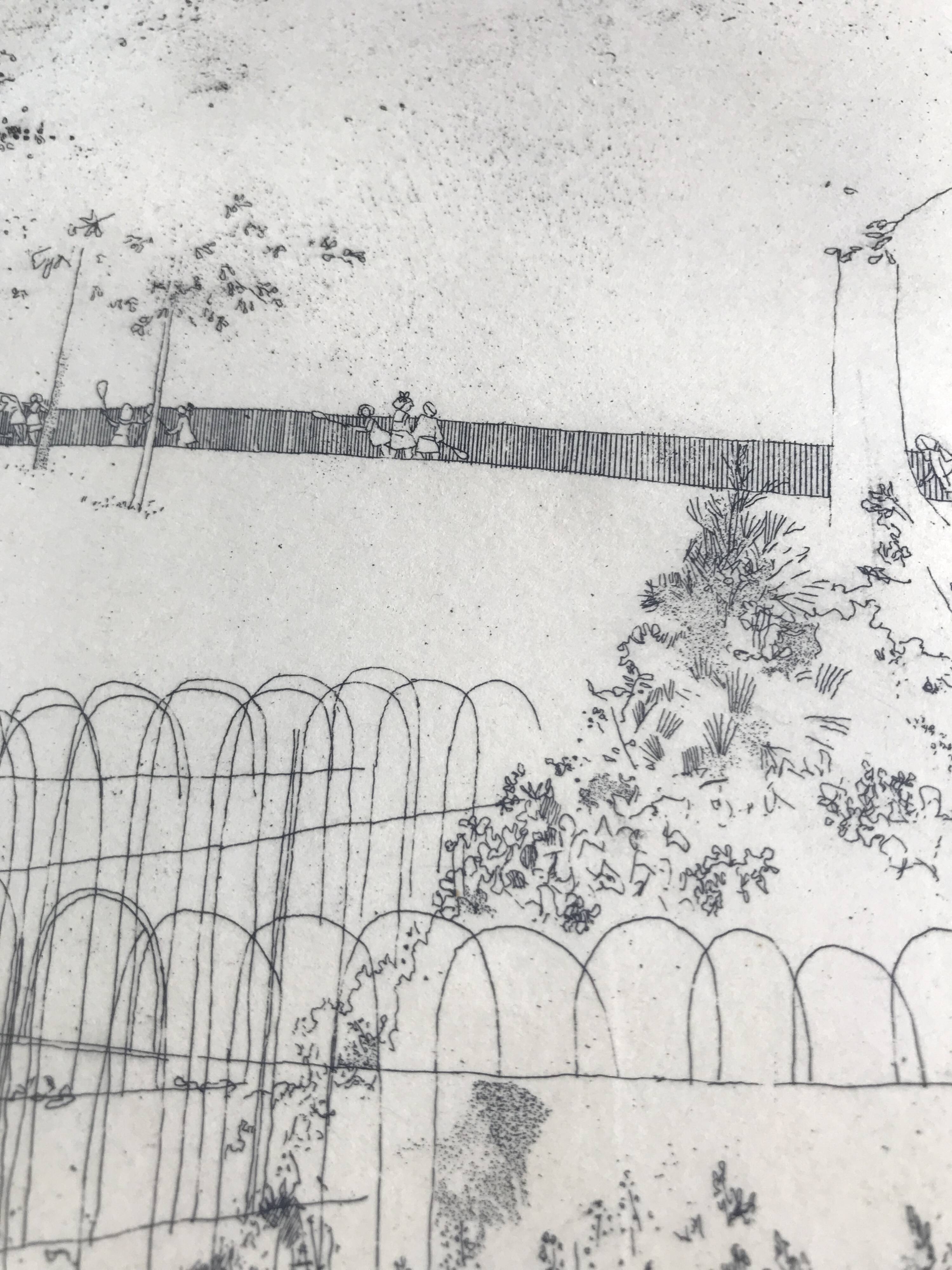 Peter stevenson, lacrosse hyde park, 1972. etching signed in pencil