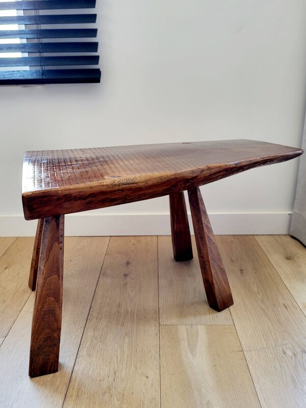 Banc ou table d'appoint en bois massif de tronc d'arbre, style brutaliste, 1960