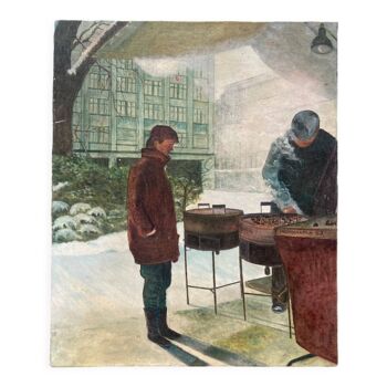 Anxian painting Painting seller of brown on vintage canvas