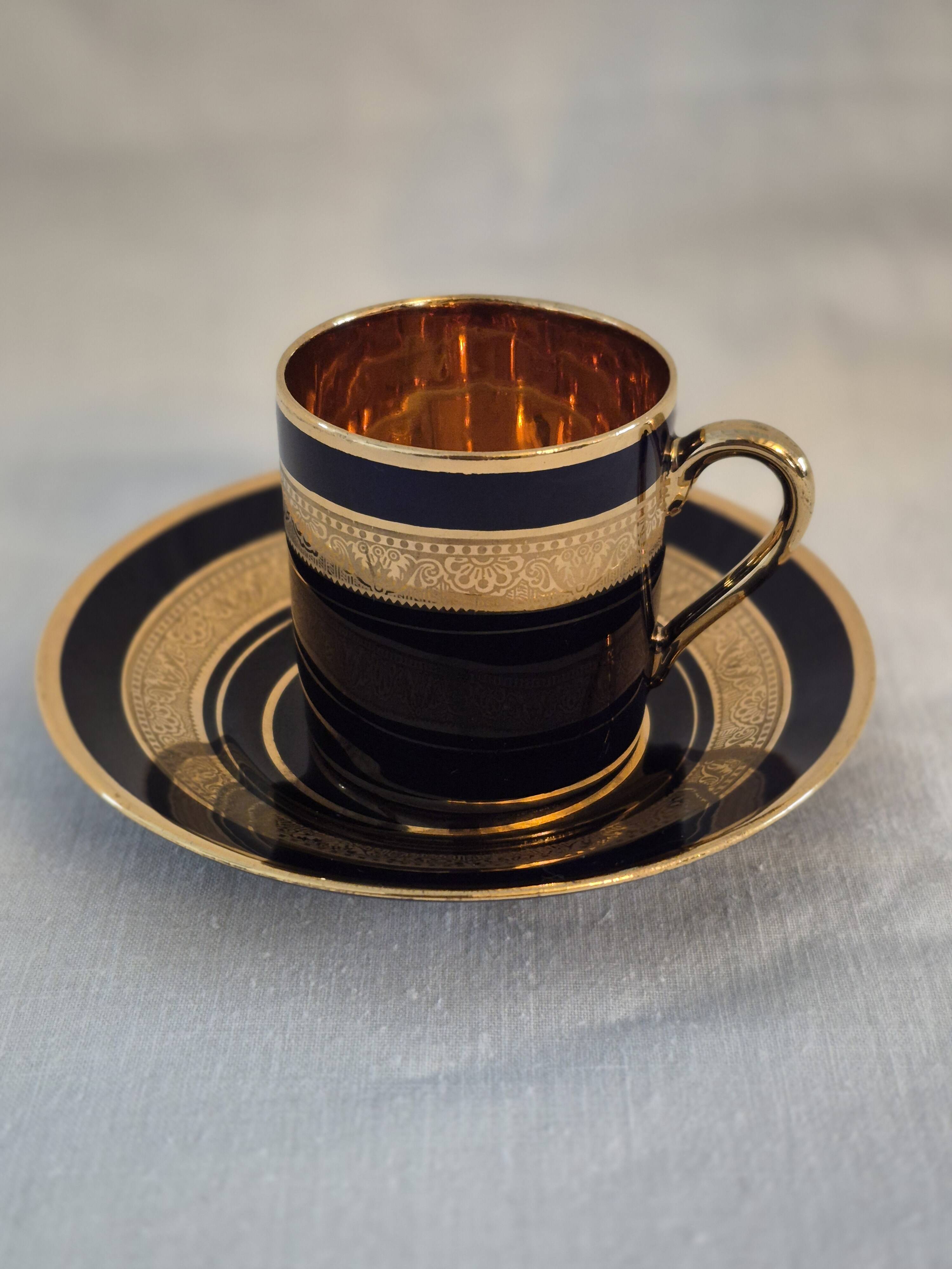 Litron cup porcelain from limoges legle blue from the oven and fine gold a464