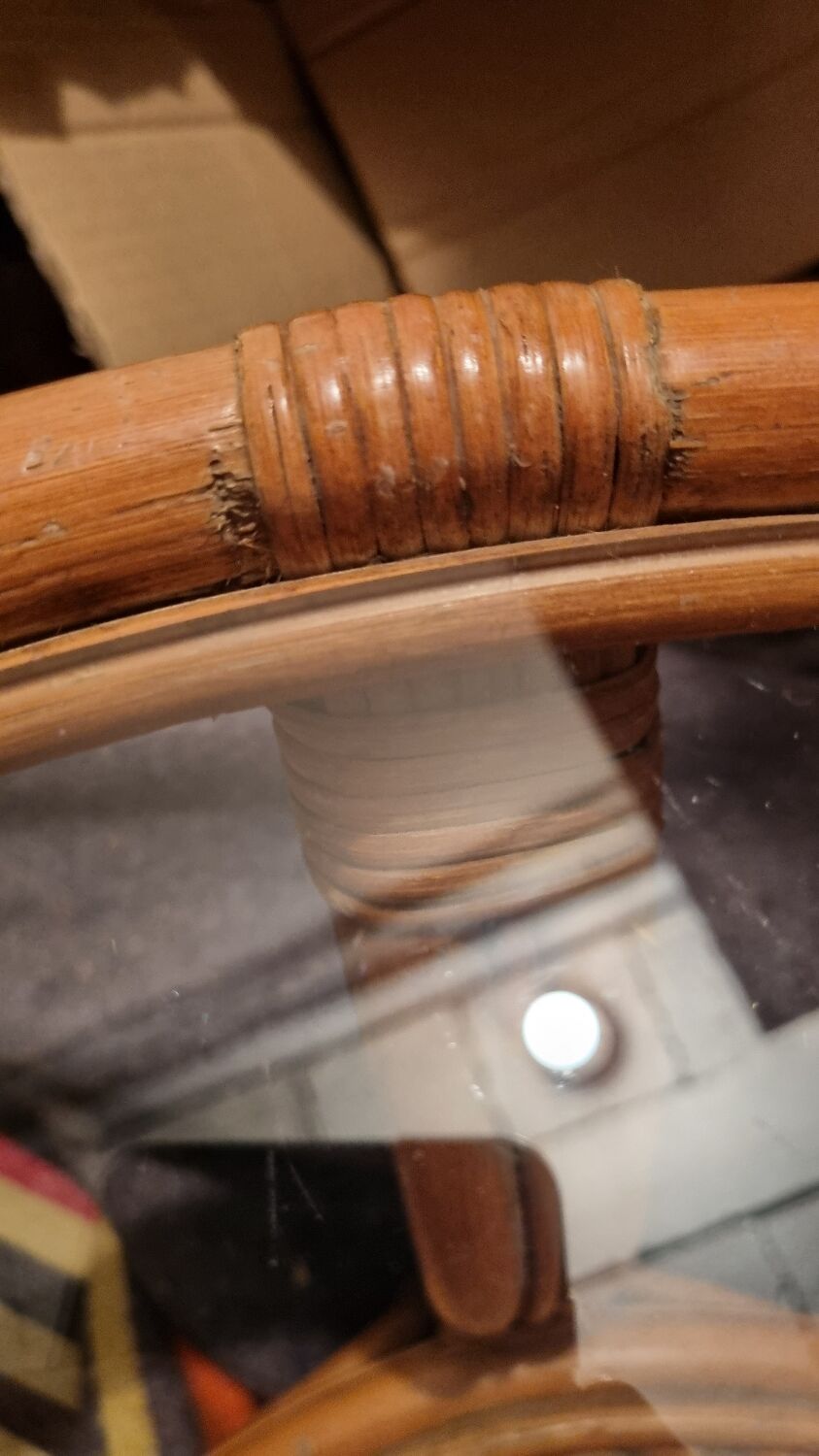 Rattan and glass coffee table