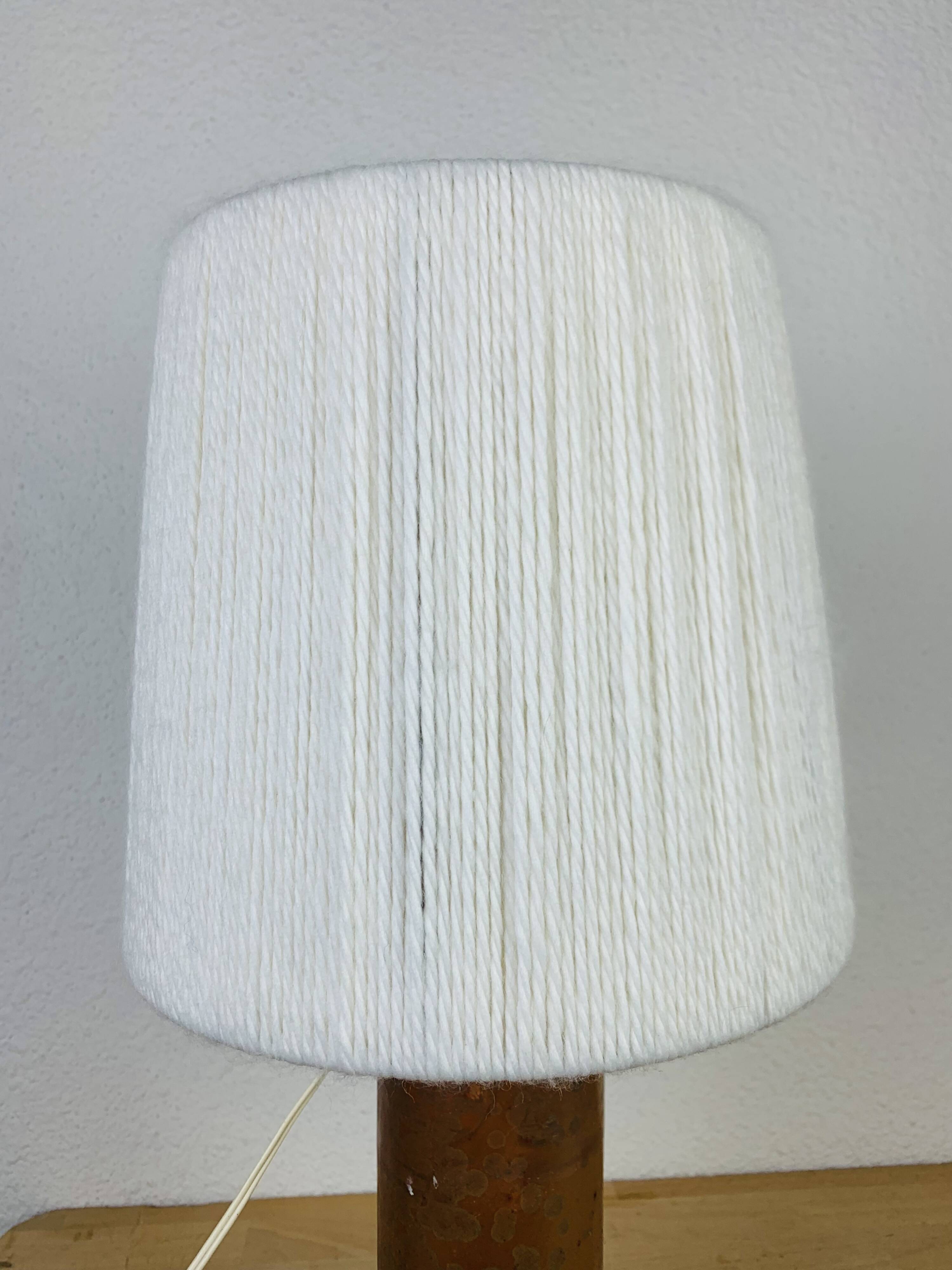Stoneware bottle lamp and vintage wool lampshade