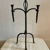 Brutalist candlestick in struck steel 1980