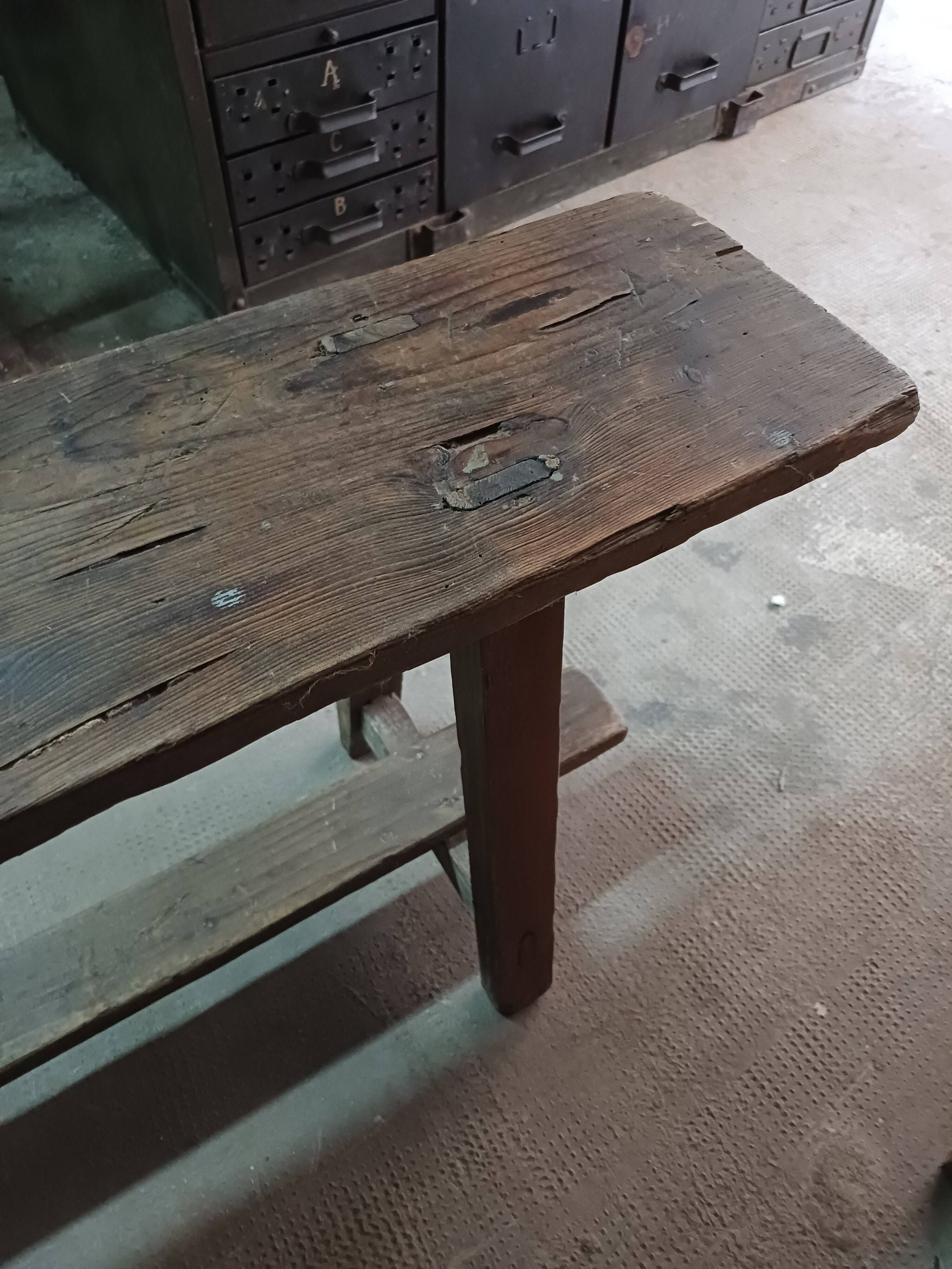 Antique wooden bench from a Catholic school, circa 1900. Beautifully crafted.