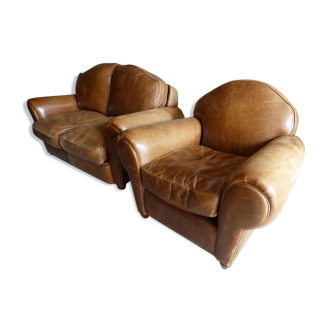 2-seater leather sofa & armchair