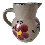 Vintage stoneware pitcher with hand-painted floral decoration, 1960s–70s