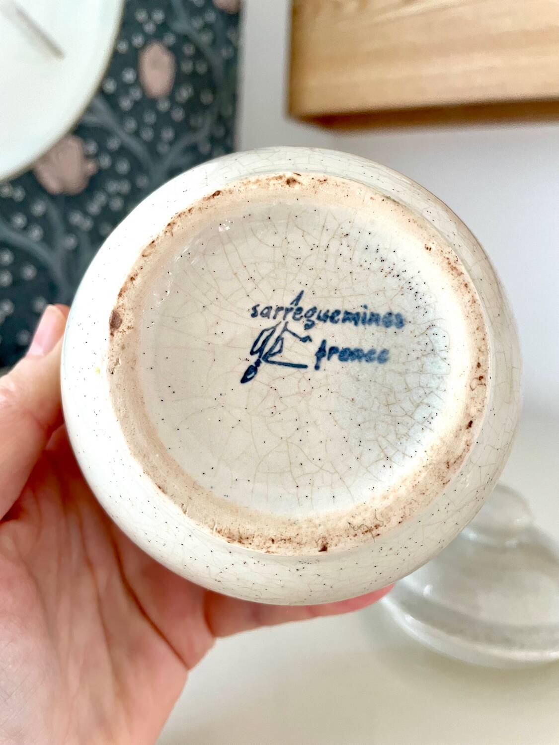 Vintage sandstone sugar bowl Sarreguemines France