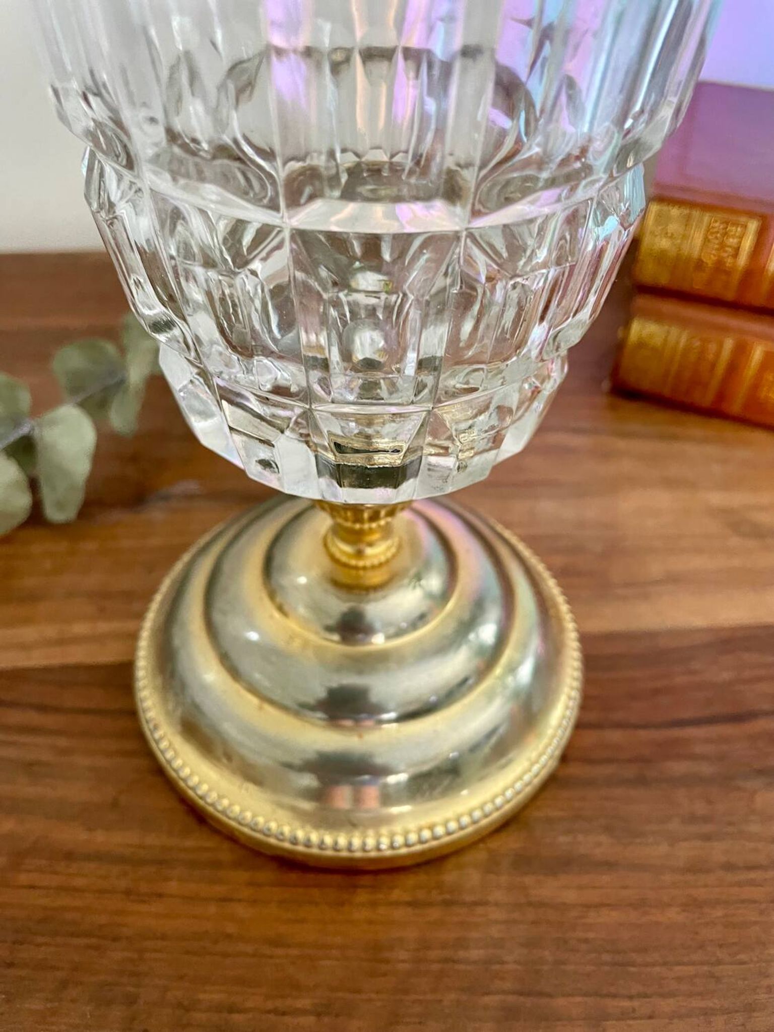 Grande bonbonnière verre et métal doré