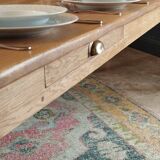 Solid oak farmhouse table, gilded and patinated, two drawers, 260 x 100 cm