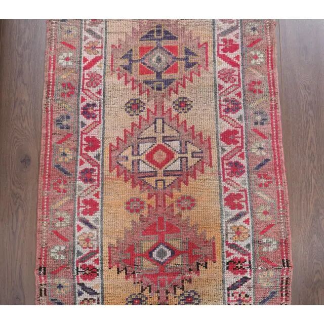 1970s Turkish Hand-Knotted Wool Cotton Pink Runner 81x380