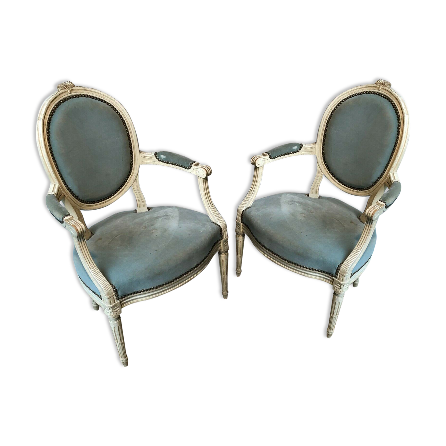 Pair of Louis 16 style medallion armchairs