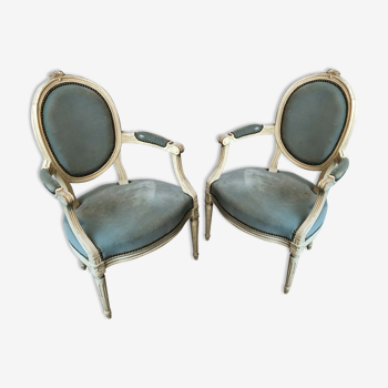 Pair of Louis 16 style medallion armchairs