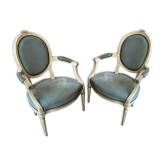 Pair of Louis 16 style medallion armchairs