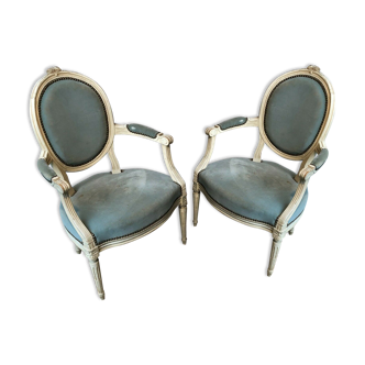 Pair of Louis 16 style medallion armchairs