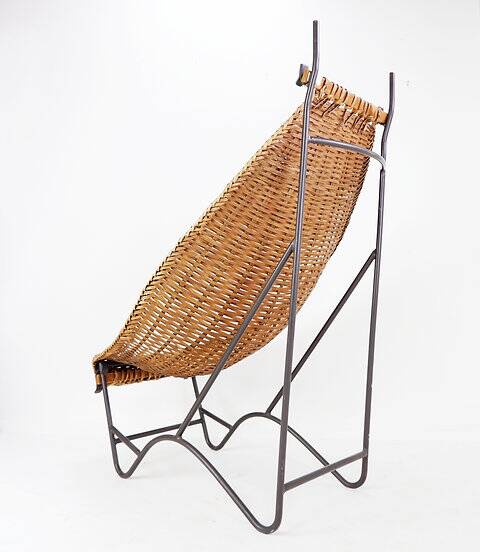 John Risley Style High-back Lounge Chair Solid Iron / Wicker Fran
