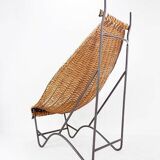 John Risley Style High-back Lounge Chair Solid Iron / Wicker Fran